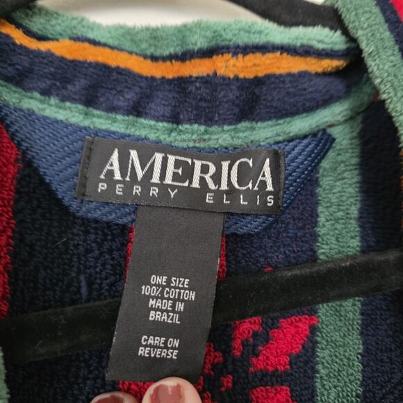 Vintage Perry Ellis Terry Cloth Robe One Size Stripe Pattern Heavy Big Lebowski - Picture 7 of 7